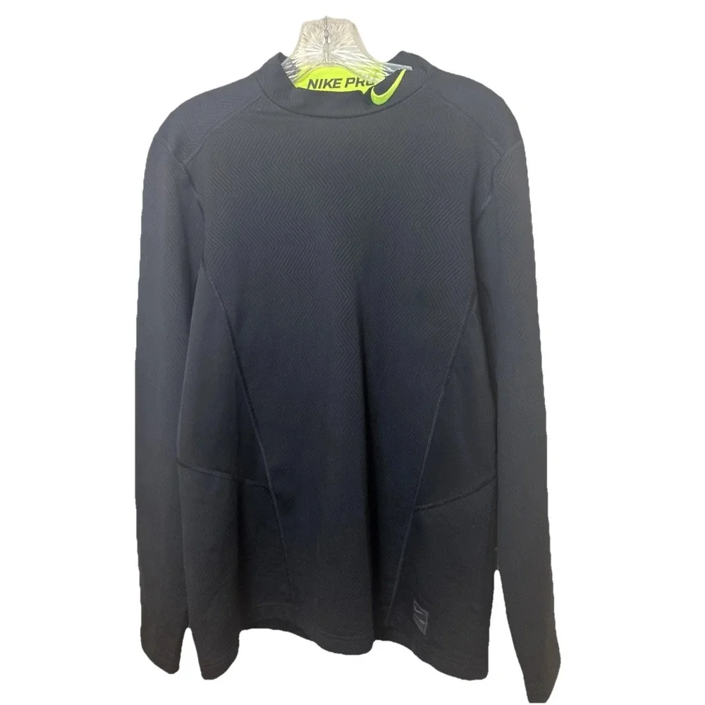 NIKE PRO Shirt Men Medium Black Long Sleeve Fitted Training Activewear Running